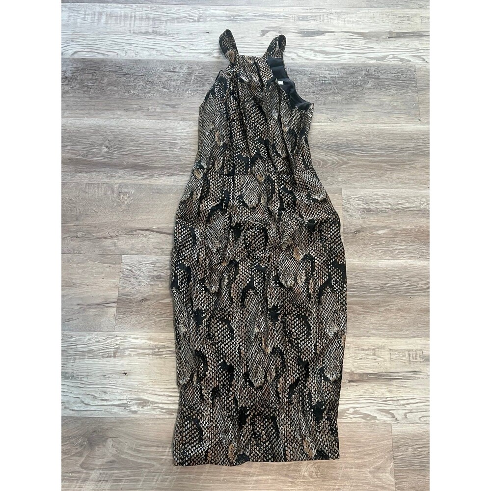 New H&M Snake Skin Print Dress Halter Bodycon Slit mid length dress size 4 sexy